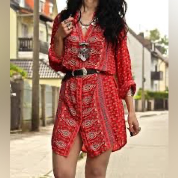 Spell - Gypsiana Bandana Shirt Dress - Red - Size M - Picture 2 of 16